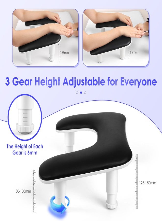 LIONVISON Manicure Arm Rest for Nails Tech: U-shaped Adjustable Nail Armrest - Black PU Leather Hand Stand Rest for Manicurists - Image 2
